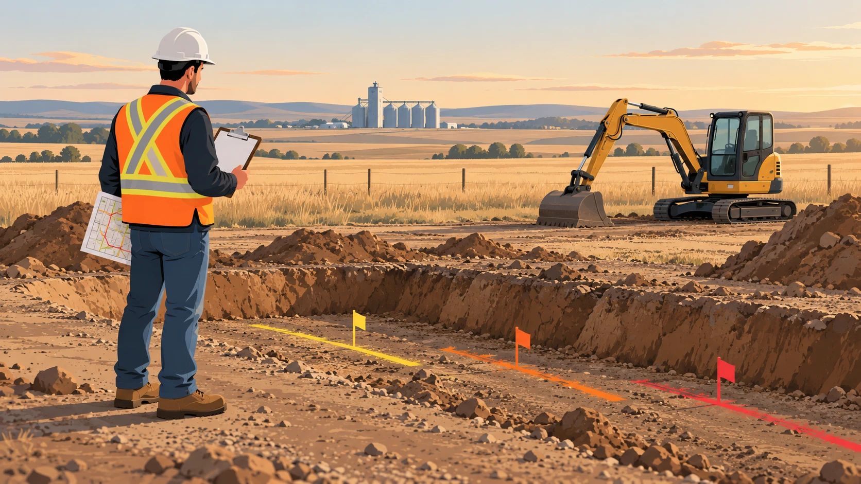 Supervisor reviewing a ground disturbance permit at an Alberta excavation site